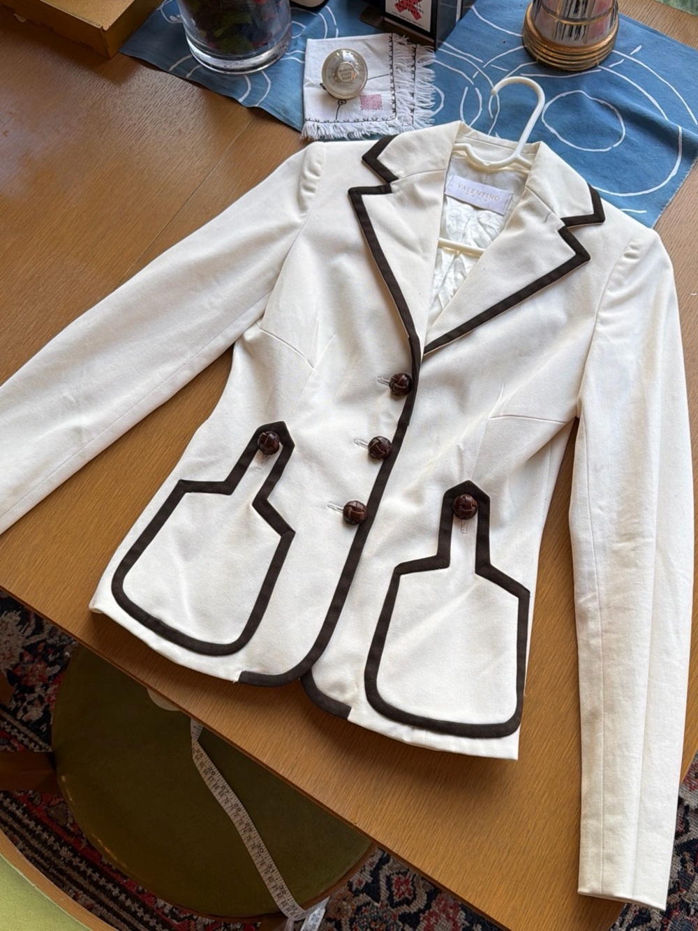 Valentino Cream Blazer with Dark Brown Piping - Picture 2 of 6
